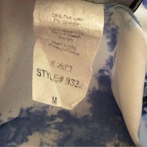 Sea & Anchor M Medium Shirt Top Blue White Paisley 3/4 Sleeve Scoop Neck Stretch - Picture 6 of 6